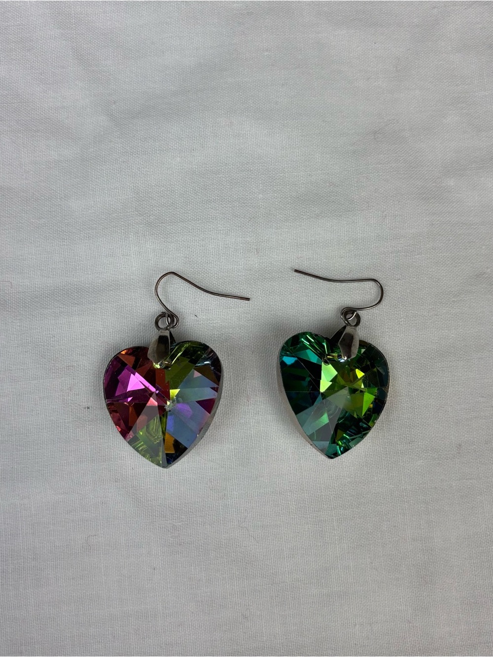 Heart Prism Crystal Drop Earrings - Iridescent Green